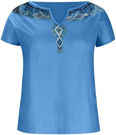 Обични блузи за женски кратки ракави vneck paisley print гроздобер ренесансен селанец етнички став од врвови дами