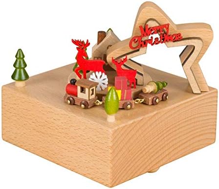 Lkyboa Дрвена ротирачка музичка кутија рачно врежана цртана музичка кутија Дома за украсување Домашни додатоци за детски играчки Божиќ