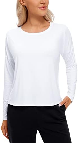 CRZ јога upf 50+ кошули со долги ракави за жени лесни тренинзи на култури врвови лабави одговараат атлетски кошули за трчање брзо суво