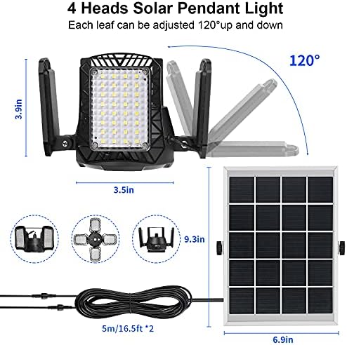 AQONSIE Solar Pendant Lights Надворешно затворено, 1000lm двојна глава соларна светлина, светло за соларно движење со соларно