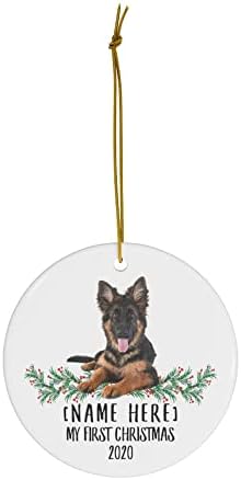 Персонализирано име Обично година Германски овчарски кученце црн тен Нова Година 2024 Декорации подароци Први 2023 Орнаменти на новогодишна