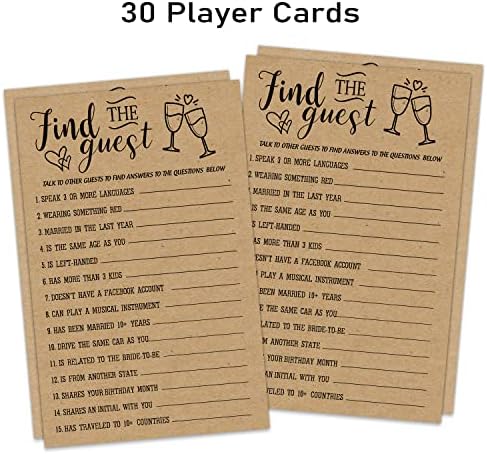 Пронајдете ја гостинската игра за невестински туширање, 30 невестински свадбени активности за игри картички за гости, игра за забава