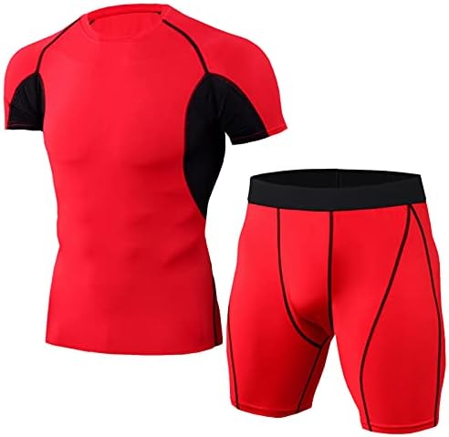 Машки спортски костум за брзо сушење шорцеви постави ракав Краток фитнес тесен маица Еластични мажи за мажи и комплети