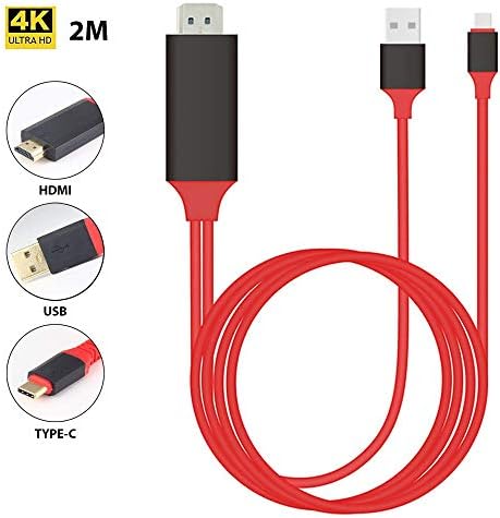PRO USB-C HDMI Компатибилен Со Samsung Galaxy A32 5G на 4k со Приклучок за Напојување, 6ft Кабел Со Полн 2160p@60Hz, 6ft/2m Кабел [Црвен/Гром