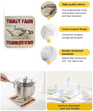 Линија Турција Пилешко Ден на благодарноста држачи за кујна, држач за тенџере од дрво од дрво со јамка со јамка за топлинска изолација