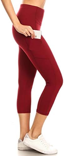 Хеланки складишта со високи половини активни јога панталони за жени со џебови - капри и целосна должина