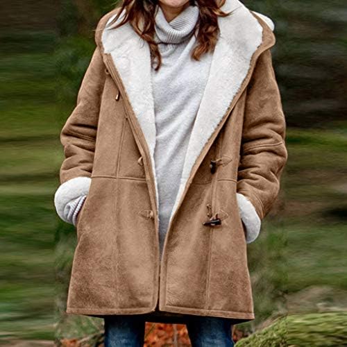 Favipt Fleece Hooded јакна жени зимско топло нејасно палто плус големина долги ракави шерпа дуксери отворена предна надворешна облека