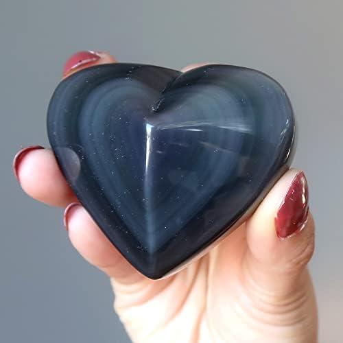 Сатен кристали Виножито Обсидијан срце Гардијан заштитен Gemубовен скапоцен камен 2.25-2,5 инчи