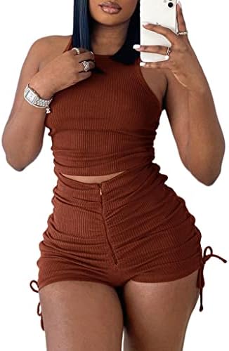 Агенлулу ребрести плус големина на тренингот облека за женски летни летни облеки без ракави на рабници Топ 2 парчиња сет за женски тренерки