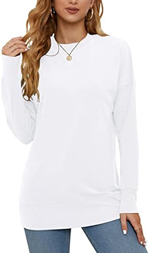 Plmoken плус џемпери со големина на жени за жени со лекови ракави со тркалезни кошули на вратот Туника за хеланки m-4xl
