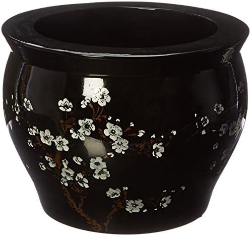Класичен Јапонски Кинески Азиски Керамички Жардиниер-14 Слива Цвета На Црна Порцеланска Керамика Рибна Чинија Жардиниера