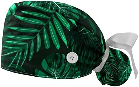 Зелени лисја од џунгла зелени лисја прилагодливо работно капаче со држач за конска опашка, 2 пакувања чистејќи капа за капа за мажи и