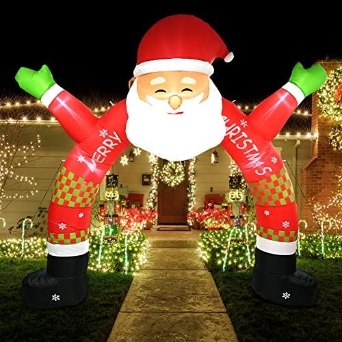 Божиќни украси на отворено на надувување, 10 нозе осветлени надувување на Божиќ Дедо Мраз со градење во LED светло, отворено затворено