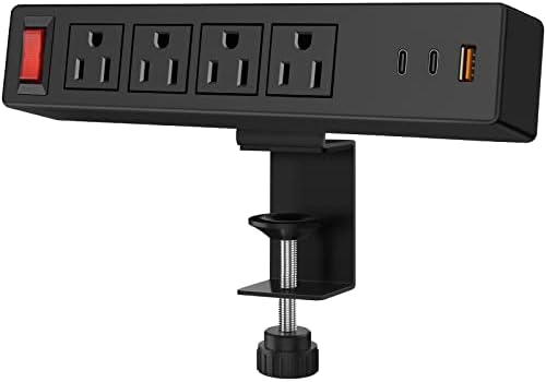 Врска лента за напојување со црна работна површина, отстранлив приклучок за напојување на прицврстувачот 4AC, 1 QC3.0 18W USB-A порти, 2 20W