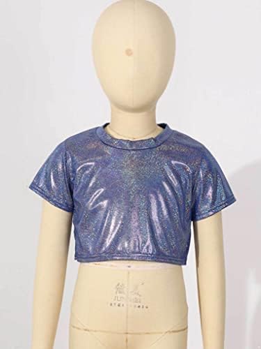 Аиху Девојки девојки сјајни метални култури врвови момчиња кратки ракави маица за модерен костум за танцување перформанси
