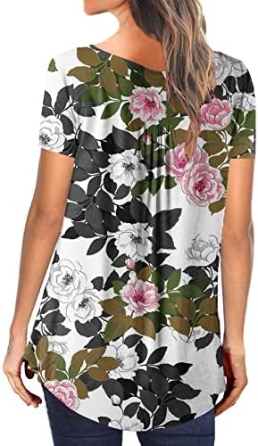 Mrgiinri женски летни модни туники врвови 2023 обични облечени кратки ракави маици бохо цветни слатки тимови блузи за хеланки за хеланки