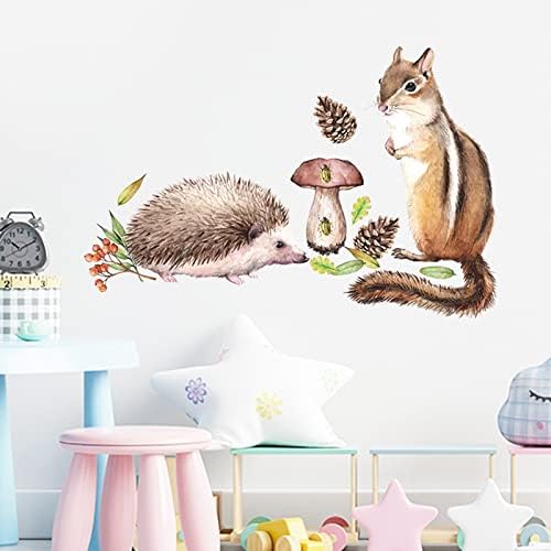 Цртани верверички се среќаваат со берба на мали ежи се деца домашни налепници за декорација на wallидови со една буква знак за фотографија