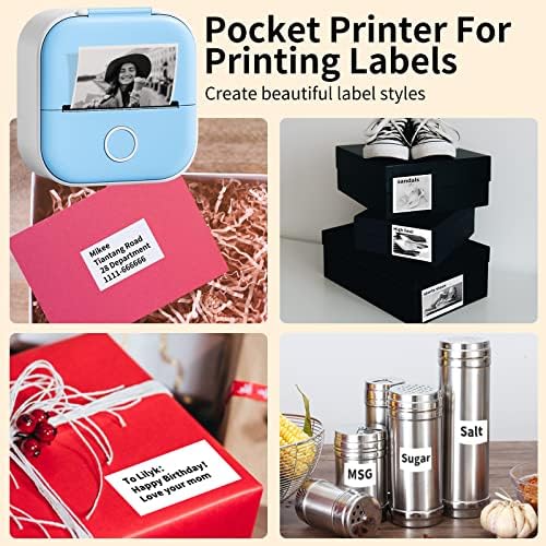 Мини печатач за налепници за џеб-Bluetooth Темички печатач за печатач за печатач за iPhone, компатибилен со iOS & Android, T02 прием за прием