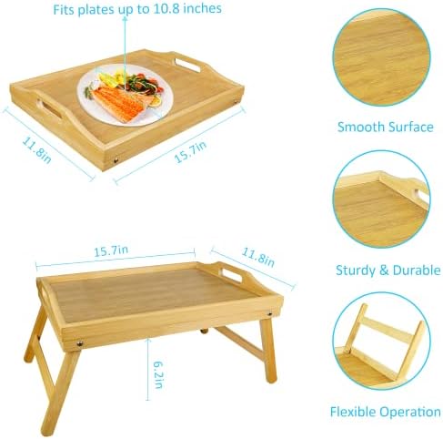Табела за садови за кревети со преклопни нозе, бамбус појадок храна за скут за јадење за јадење, кревет, тросед, работа, цртање, кујнски