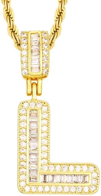 Bula Thi Classic Bopper Baguette Letter Pendant ѓердан за мажи жени lnitial буква накит златен шарм - сребрена позлатена - 30инч