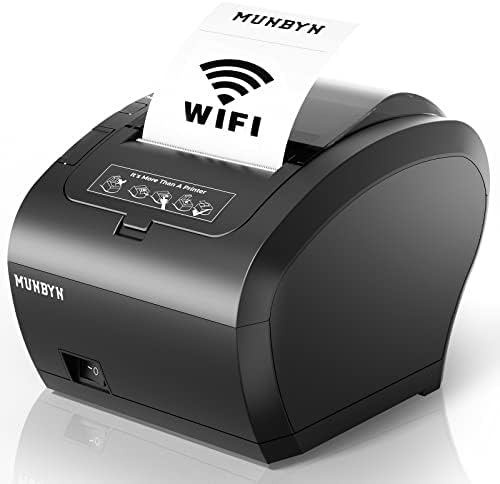 Печатач за прием на Munbyn WiFi со USB порт и термичка хартија 3 1/8 x 230ft, 10 ролни за прием