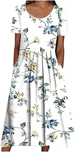 Ruziyoog жени обични летни фустани 2023 Трендовски цветен принт краток ракав замав а-линија фустан лабава проточна плетена фустан на плажа