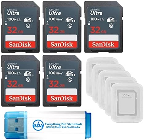 SanDisk 32GB Ултра SD Мемориска Картичка 5 Пакет SDHC UHS-Јас Класа 10 Пакет со 5 Сд Картичка Случаи &засилувач; 1 Сѐ, Но Stromboli 3.0