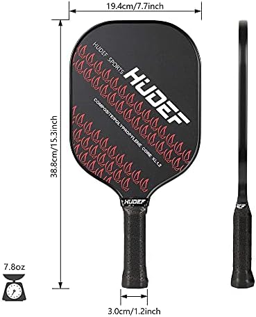 HUDEF XL1.2 RED+ YELLOT Pickleball лопатка-графит пикбол ракета лесна 7.2-7.8oz, PP Shoneycomb Composite Core избалансирани рекети за пикабол