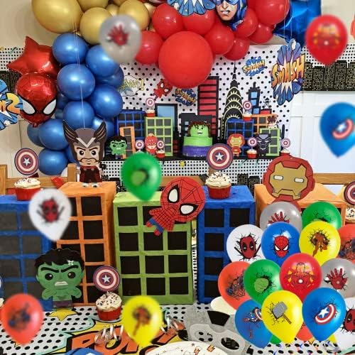 50 парчиња Супер Херој Декорации За Забави Роденден Декорација Балони Сет Вклучуваат Латекс Балони Во Различни Бои И Слики, Супер Херој Партија