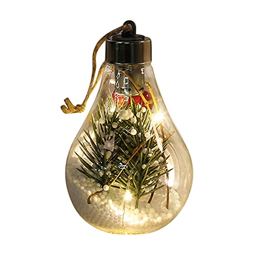 Божиќна транспарентна сијалица предводена од приврзоци дома нови бобинки од борови игла, блескава топка новогодишна елка што виси декорација