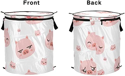 Симпатична свиња розова појава на алишта за перење со патент за патент за перење, со рачки што може да се сруши за складирање на корпа