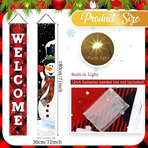 Добредојдовте Божиќ Банери Со Светла За Надвор, Снешко Тремот Знак Банер Божиќ Декорација Банери Виси Надвор Божиќ Зимски Украси