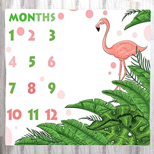 Месечно ќебе за весело за бебиња во Lylycty, диво тропски фламингос, палма лист Фото -позадина, табела за раст, табела за раст, новородени подароци вклучуваат венец и ра?