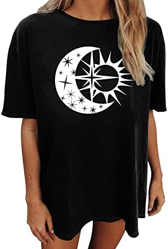 Womenените 2023 Модни врвови на Сонцето и Месечината Гроздобер маица Y2K блузи летни каузални туники кошула графички маички со екипаж маичка