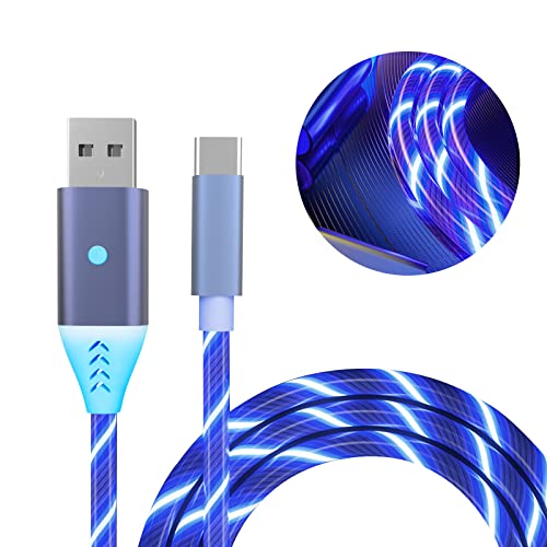 USB C Light Up Cable за полнење со мулти-контролен прекинувач-4 LED режим на светлина, видлив LED кабел што тече LED компатибилен со Samsung