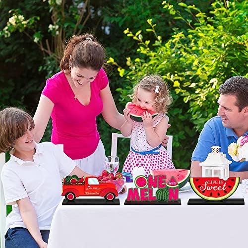 CNHOQC 3PCS лубеница Тема Дрвена маса за табели за украси за украси за украси за празник среќен роденден летен забавен материјал живот