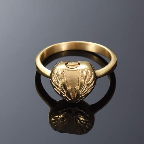 Heeqing AE312 1PCS не'рѓосувачки челик ангелски крилја Мини прстени Држете ги најблиските пепел кремирање урн прстен за жени прстен