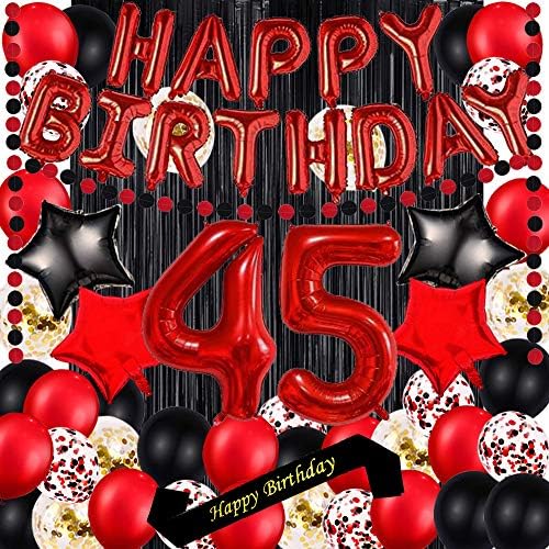 Црвена 45 -та роденденска забава украси за резерви црвена тема 16инч црвена фолија среќен роденден балони транспарент среќен