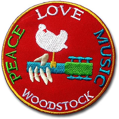 Верани Вудсток Печ извезено железо на мировна loveубов музика рок 1969 Фестивал Гулаб Хипи Бохо ретро психоделичен