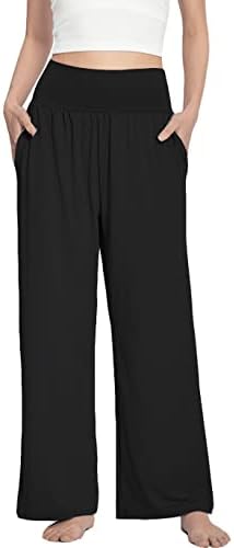 Обични широки панталони со широки панталони за женски панталони со високи панталони со високи половини со џебови со џебови