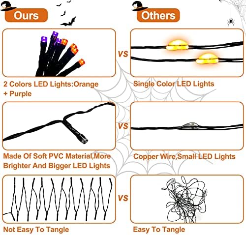 6 ft 60 LED TINSEL HALLOWEEN DERICE DERECOR со портокалови и виолетови светла тајмер црна лилјак елка лилјаци батерија оперирана поп