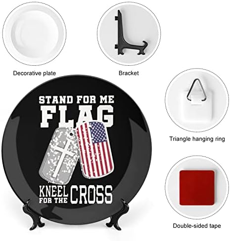 Застанете за мене клекнете за крст на американската патриотска декоративна чинија тркалезна керамичка чинија коска Кина плоча со приказ