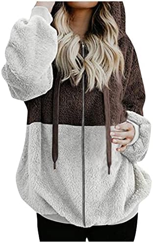 Плус палто со големина, дами за зимски пуловер плус големина случајна деловна качулка со долги ракави со качулка