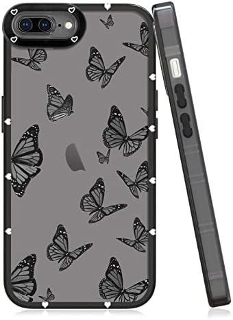 ЛСЛ Компатибилен со iPhone 8 Плус Случај iPhone 7 плус Случај Црна Пеперутка Шема Дизајн Мека Tpu Браник Анти-Капка Заштитни Безжични
