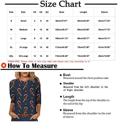 Кошула за блуза за девојки есен лето 3/4 ракав памук екипаж графички капри лабава вклопена одмор Божиќниот бренд врв b6