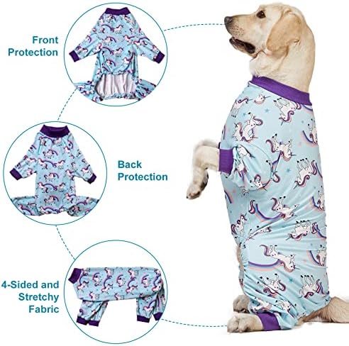 Ловинпет големи пижами на кучиња PJS - Кошура за нега на рани/Пост -хируршко закрепнување за големи кучиња, лесен затегнат пулвер кучиња, омеј,