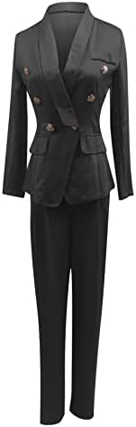 Womenените блејзер палто и костум, поставени цврсти бои елегантна деловна случајна канцеларија со долги ракави, случајна јакна и панталони