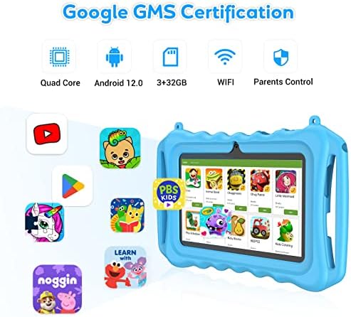 Детска Таблета, 7 инчен Таблет ЗА Деца 3GB RAM 32GB ROM, Андроид 12.0 Таблет За Мали Деца Со Двојна Камера, WiFi, Bluetooth, Родителска Контрола,