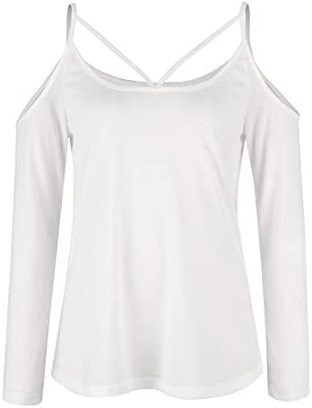 Женски ладно рамо врвови со долги ракави против маица со вратот, обична тунична блуза плус големина без лента за цевка без големина