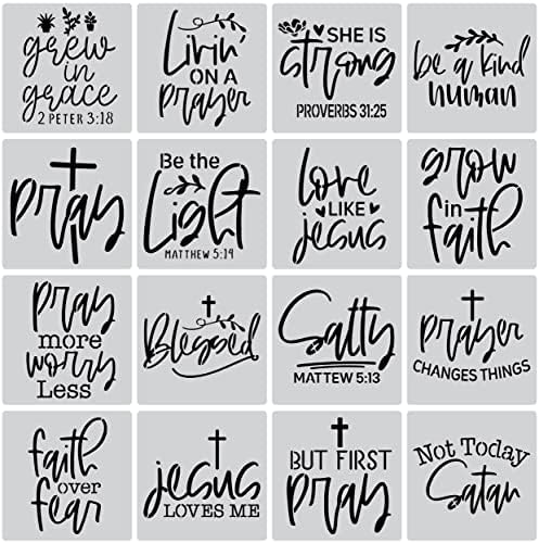 16 парчиња христијанска вера матрици со цитати и библиски стихови, инспиративен комплет за матрици на зборови, идеално за сликање на